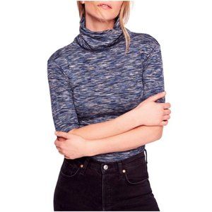 Free People Sunshine Space Dye Elbow Sleeves Turtleneck Top Blue XS NWT